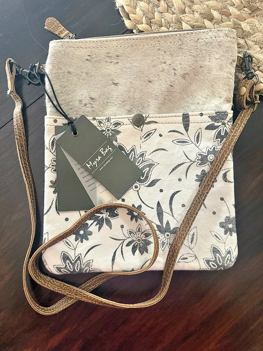 Myra Bag Anemone Small & Cross Body Bag Floral Crossbody Bag in White & Black.